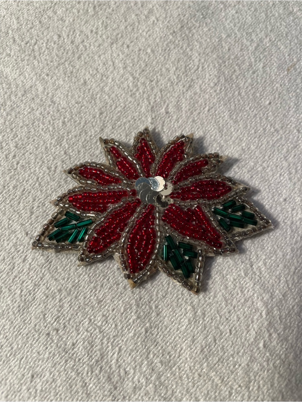 Avon Red and Green Beaded Poinsettia Accent Pin